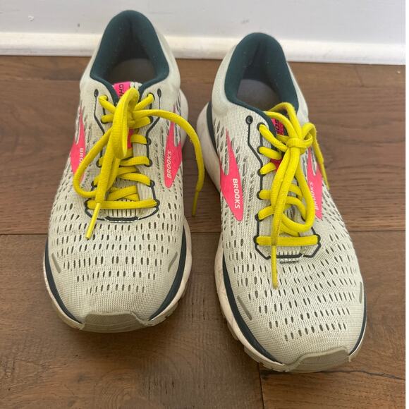 Brooks Ghost 13 Neutral Running Shoes Women's Size 7.5 Gray Pink Neon Laces - Picture 2 of 7